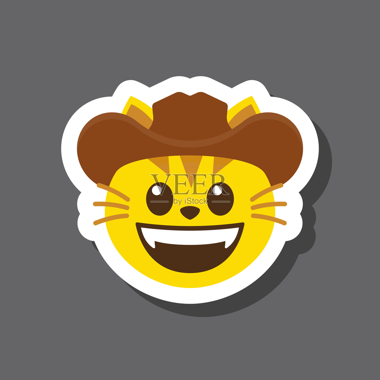 牛仔猫表情贴纸插画图片素材