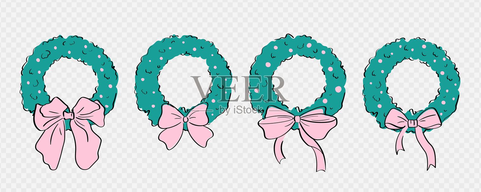 带有粉色丝带的圣诞花环。插画图片素材