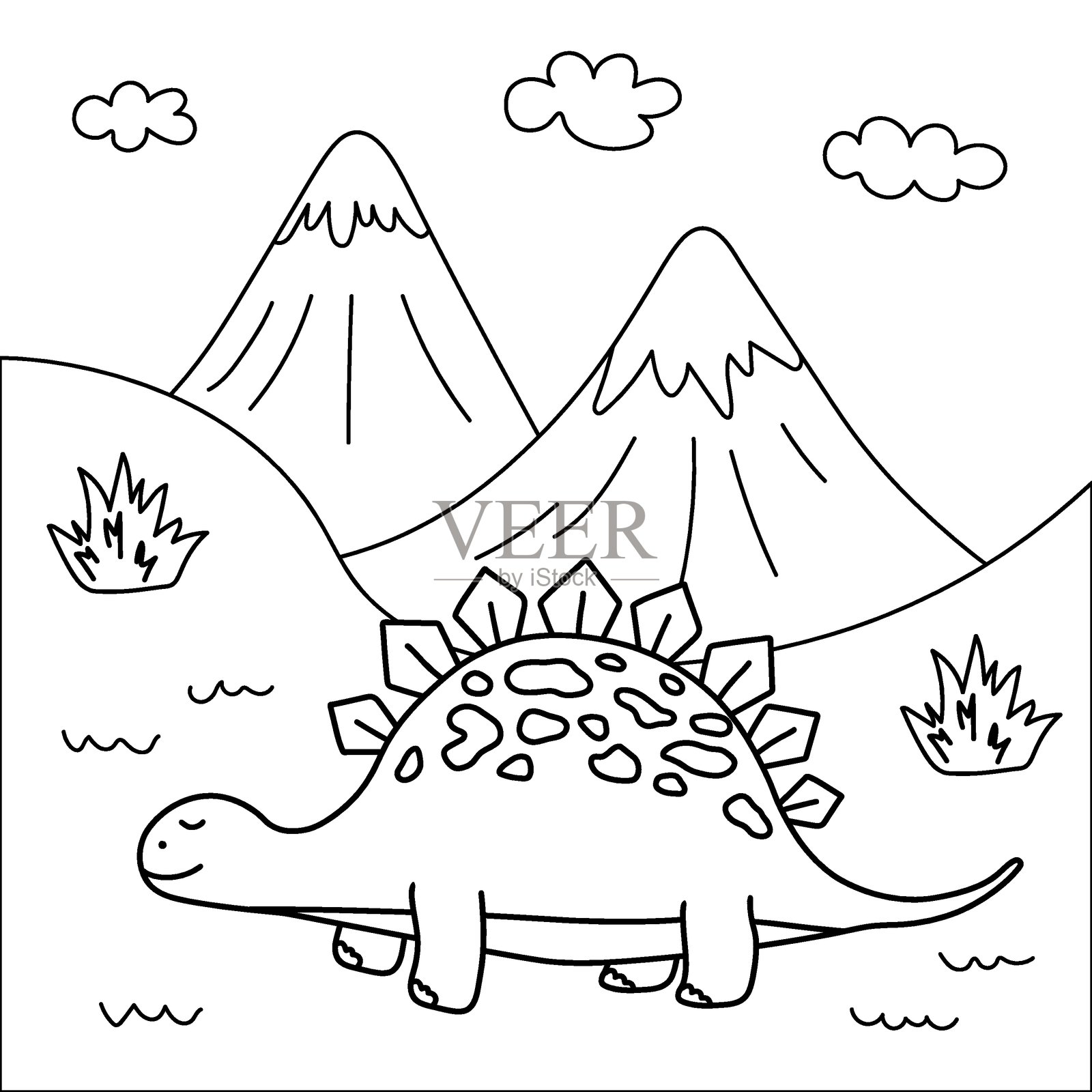 儿童用的剑龙恐龙涂色页插画图片素材