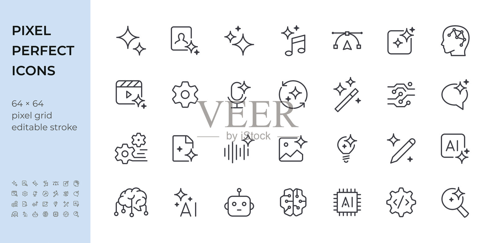 AI Spark 图标集。可编辑的线条粗细。像素完美的图标。插画图片素材