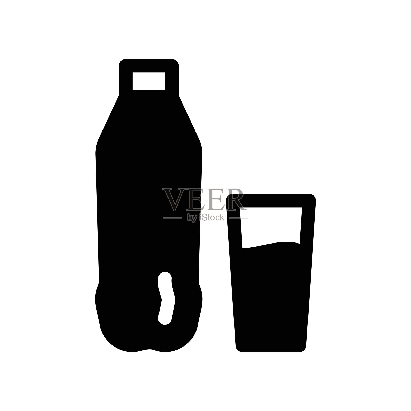 饮料瓶与装满饮用水的玻璃杯图标插画图片素材