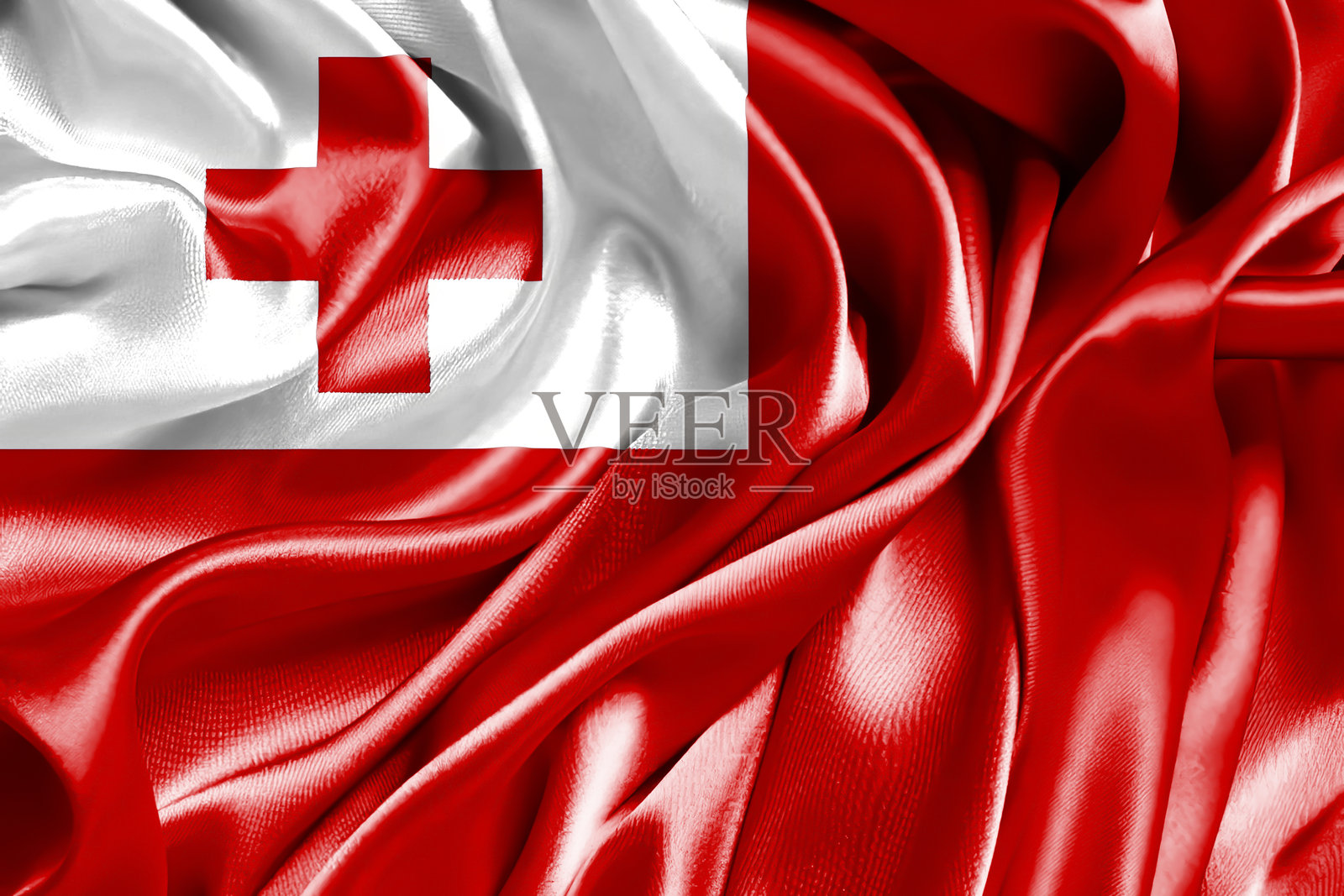 汤加国旗在风中飘扬的特写。3D插图。照片摄影图片