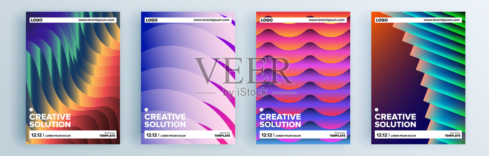 现代抽象封面套装,简约封面设计。色彩丰富的几何背景,矢量插图。插画图片素材