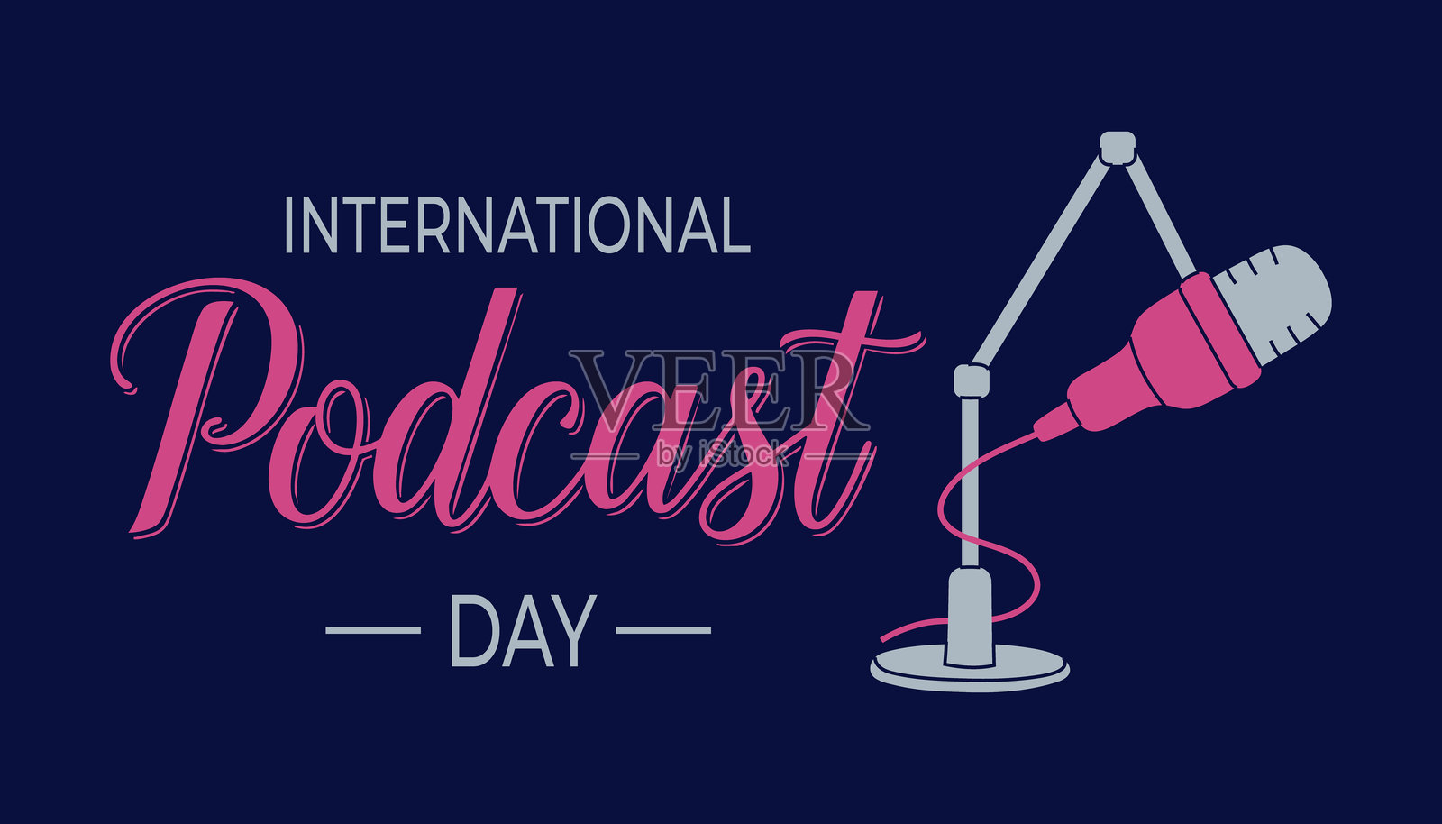 国际播客日的现代图形,带有手绘麦克风和支架。插画图片素材