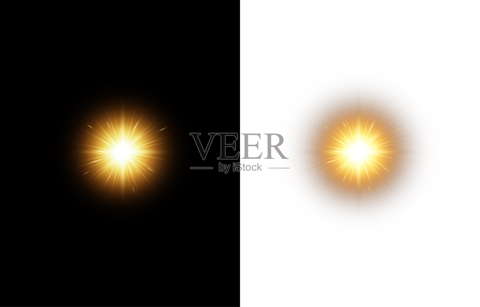 金色高光的光晕,明亮美丽的太阳,太阳的集合,矢量图。插画图片素材