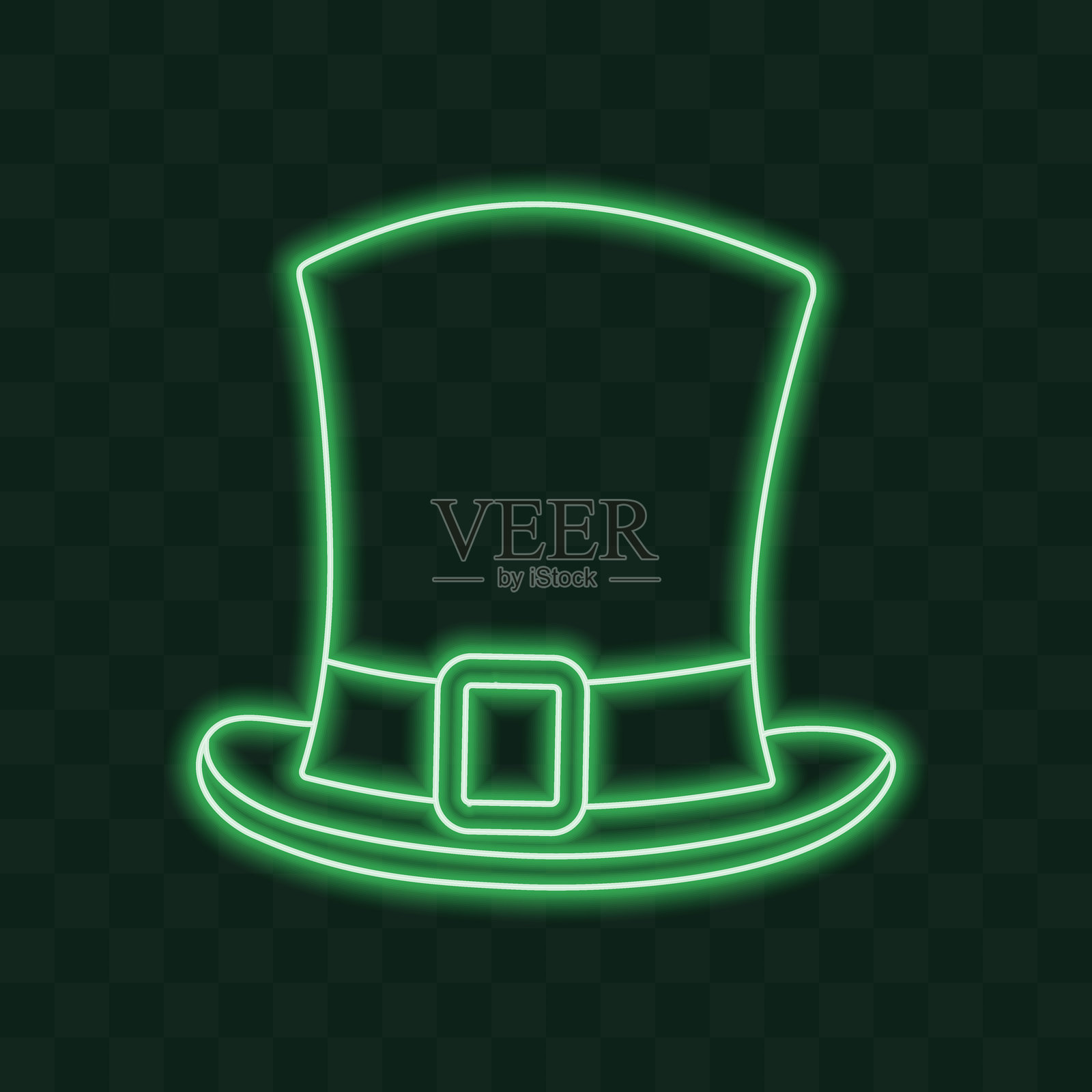 小精灵帽贴纸图标 极简设计元素 霓虹发光效果 时尚绿色插画图片素材