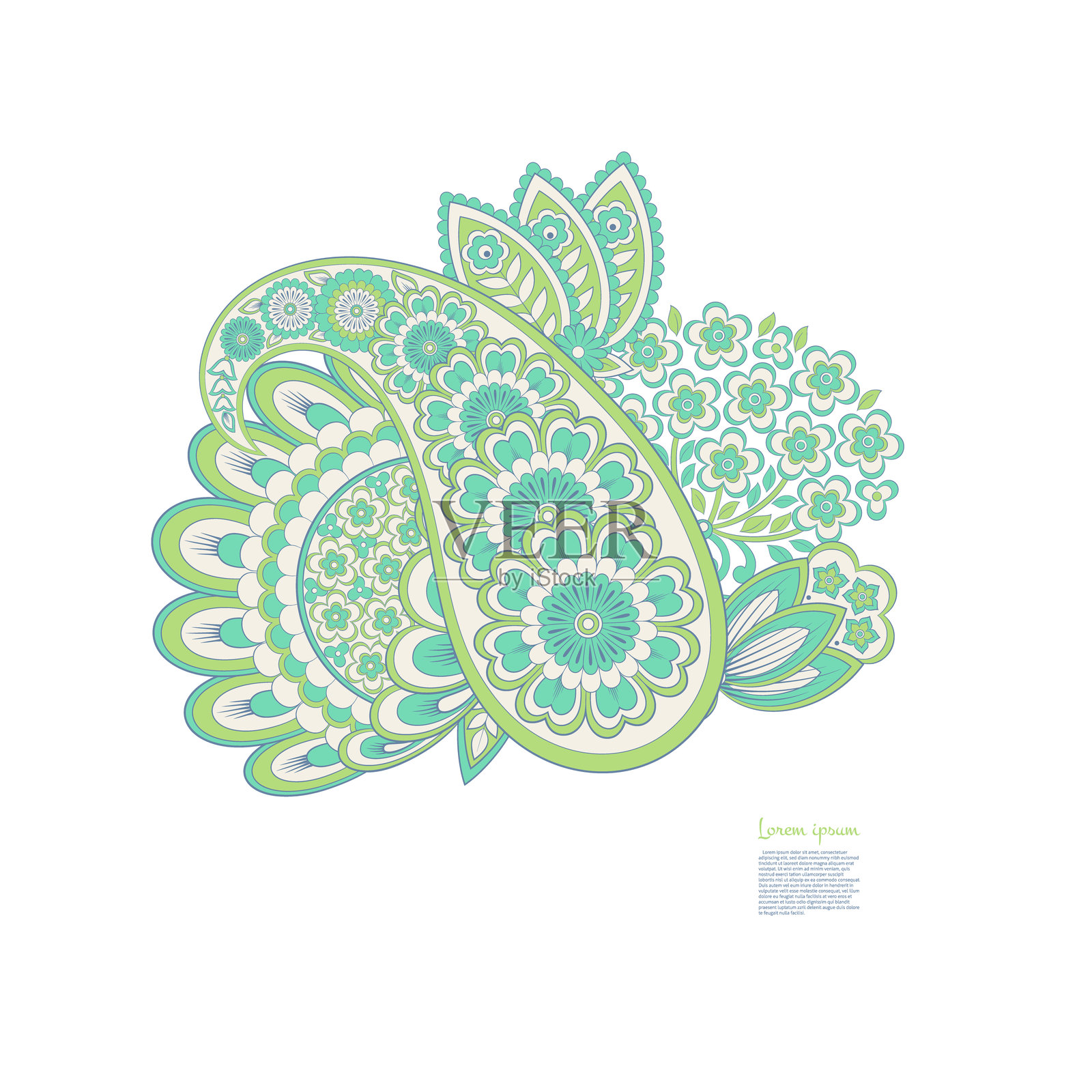 佩斯利矢量图案。孤立的奇幻花朵和叶子插画图片素材