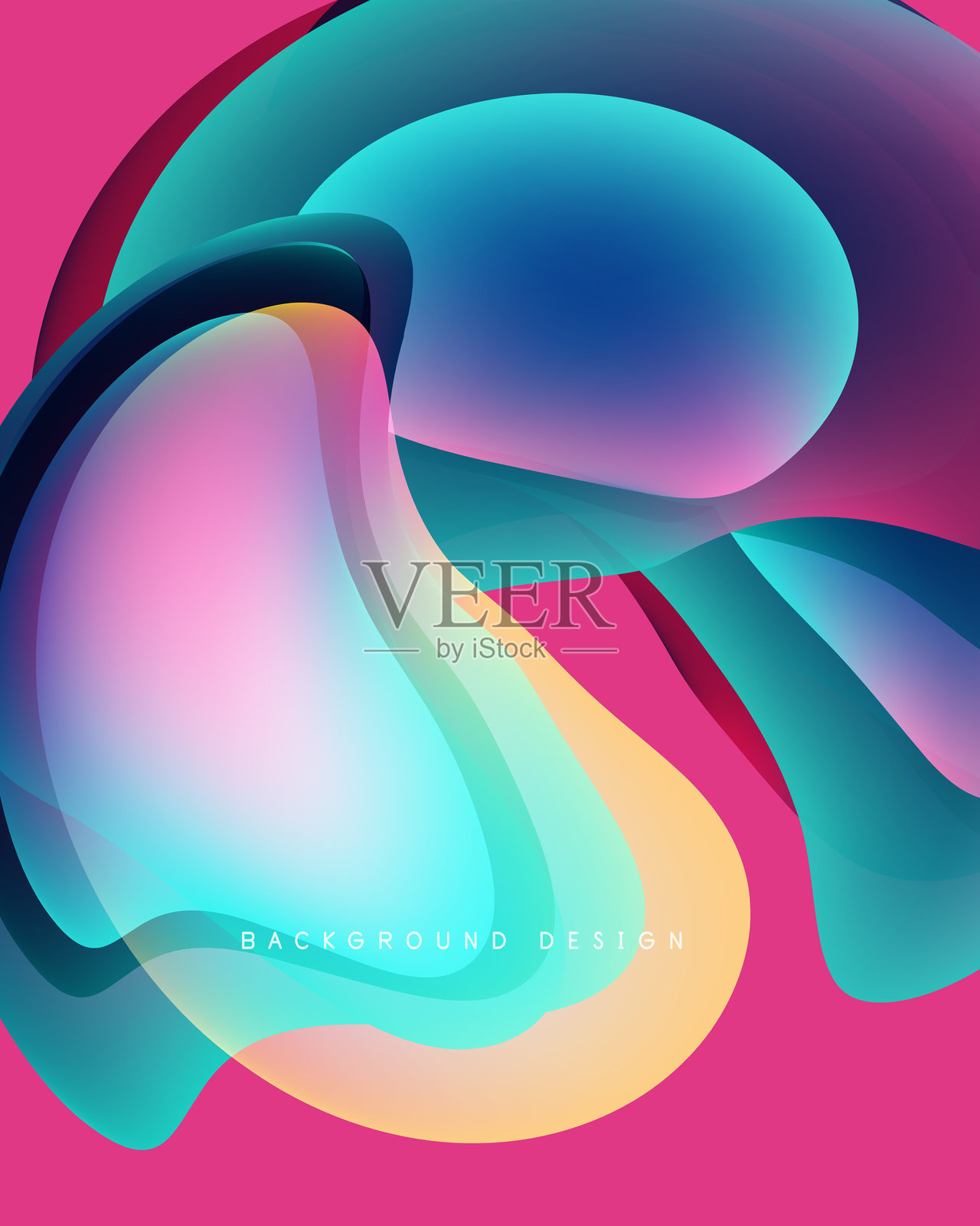 抽象流体形状交融,形成生动多彩的背景。柔和的渐变和流畅的曲线定义了动态构图。粉色和蓝色调主导设计。插画图片素材