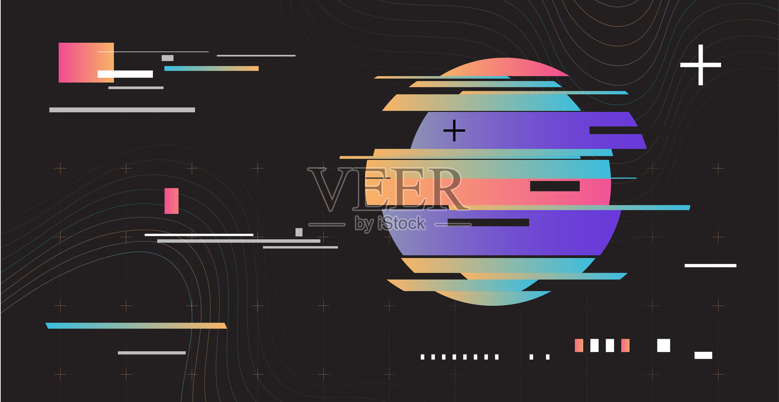 迷幻的故障背景。随机的数字错误信号。与图像一起的波动故障。插画图片素材