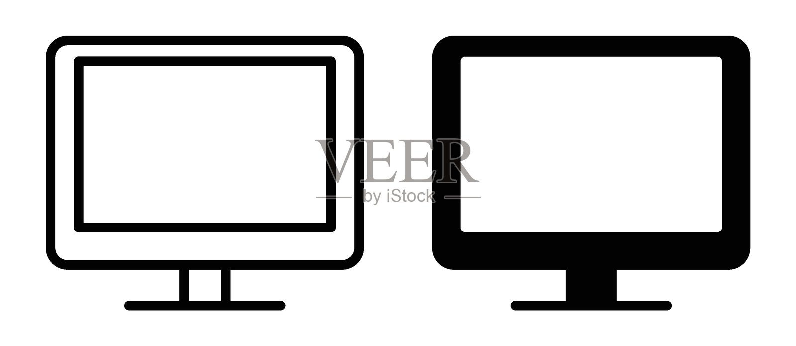两个黑白简单监视器图标,供数字设计使用插画图片素材