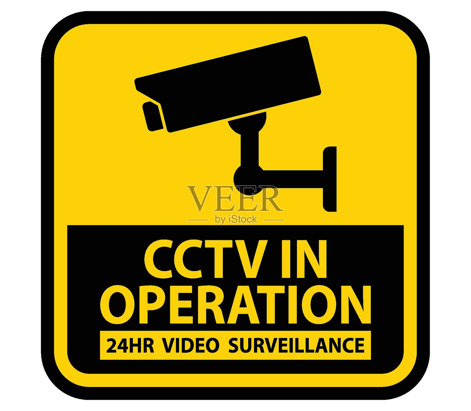 黄色背景的视频监控通知CCTV安装标志插画图片素材