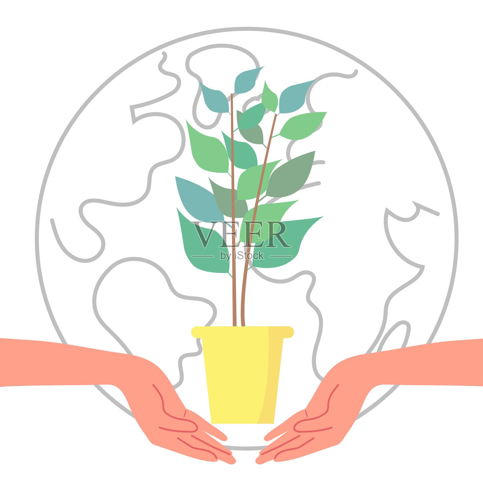保护自然和地球的环保理念与绿色植物的双手插画图片素材