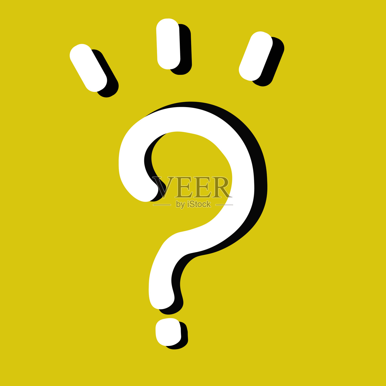 白色问号带黑色阴影,背景为黄色插画图片素材