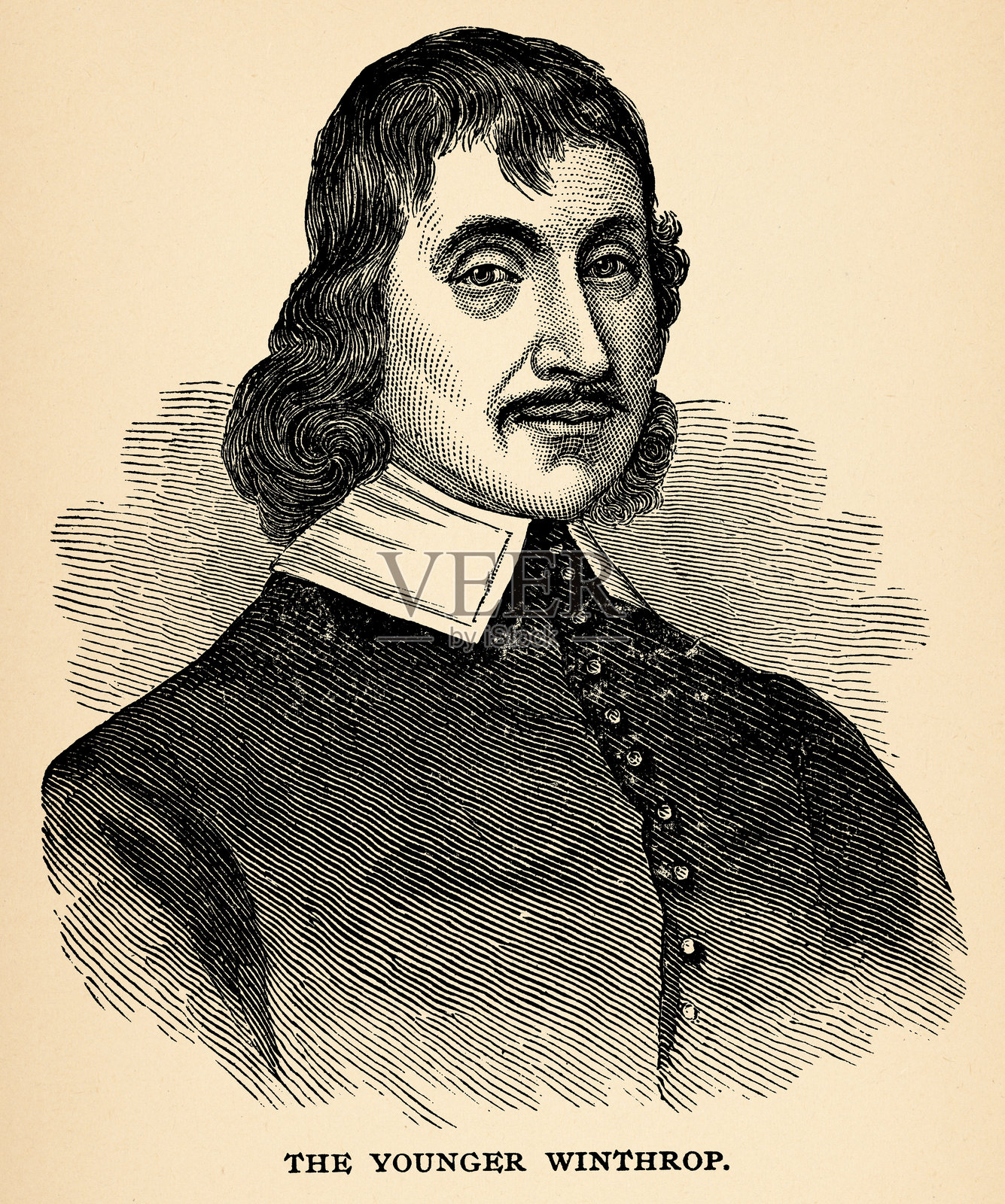 约翰·温斯罗普(John Winthrop the Younger) - 17世纪插画图片素材