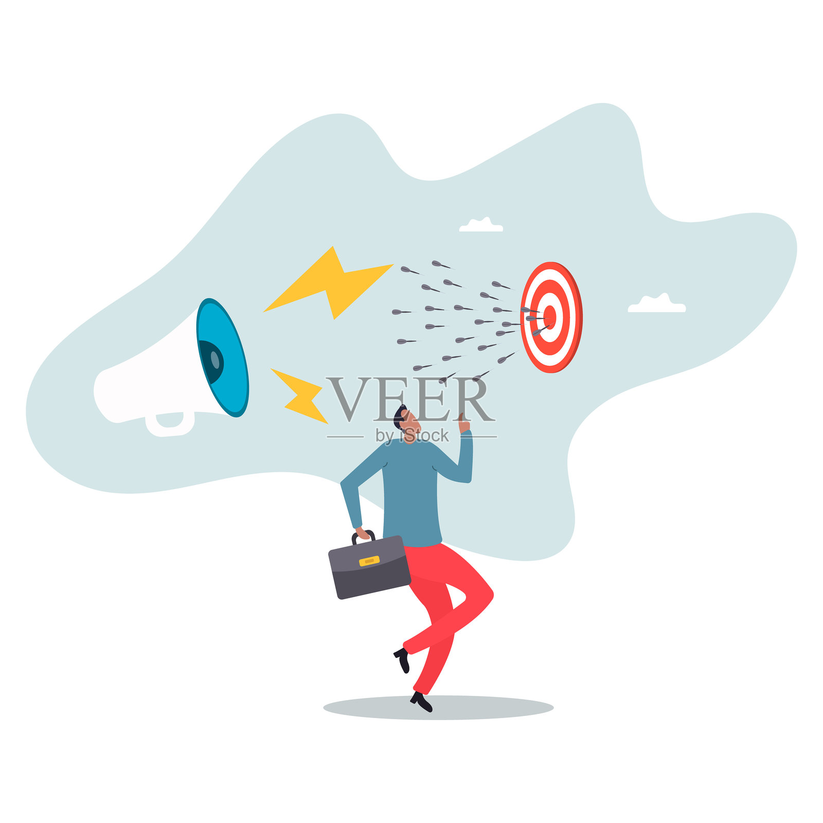 关于一个男人及其生活的市场目标策略、领导力或技能,以实现目标或成就,追求完美与胜利。插画图片素材