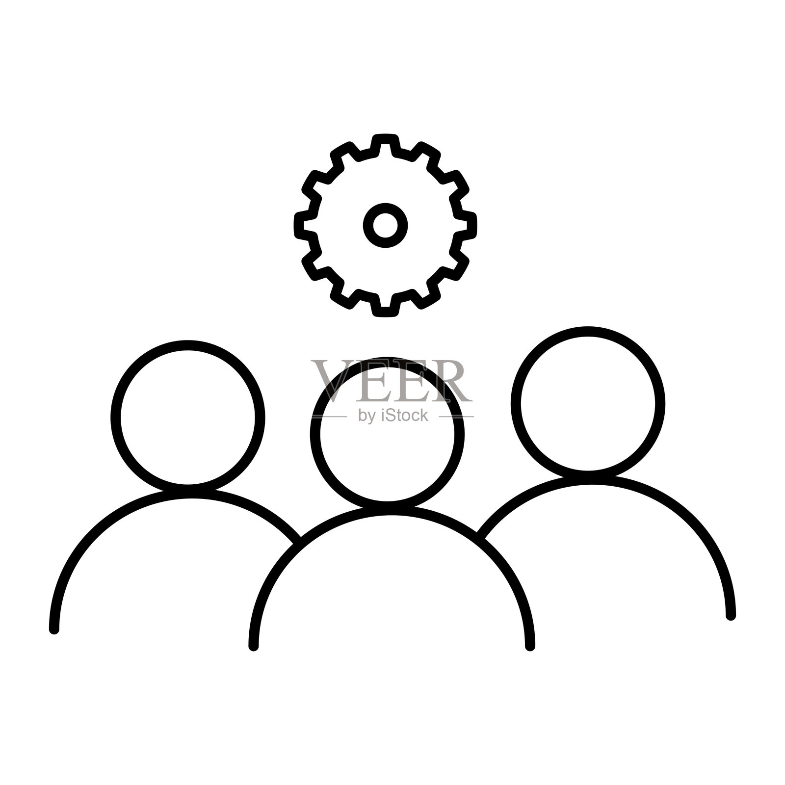 团队合作概念,三个人头顶上方有齿轮,象征着协作与创意插画图片素材