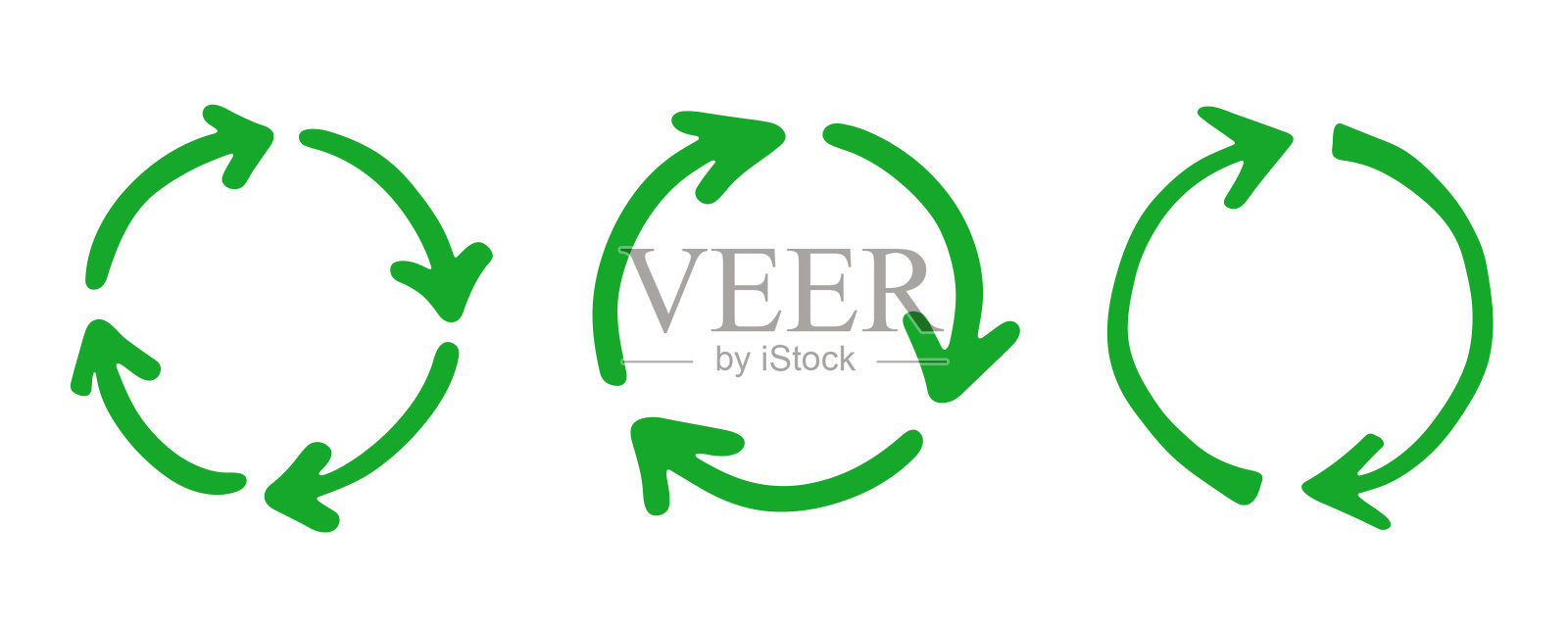 手绘回收箭头图标集 资源回收符号 材料再利用、零废物、绿色环境、拯救地球插画图片素材
