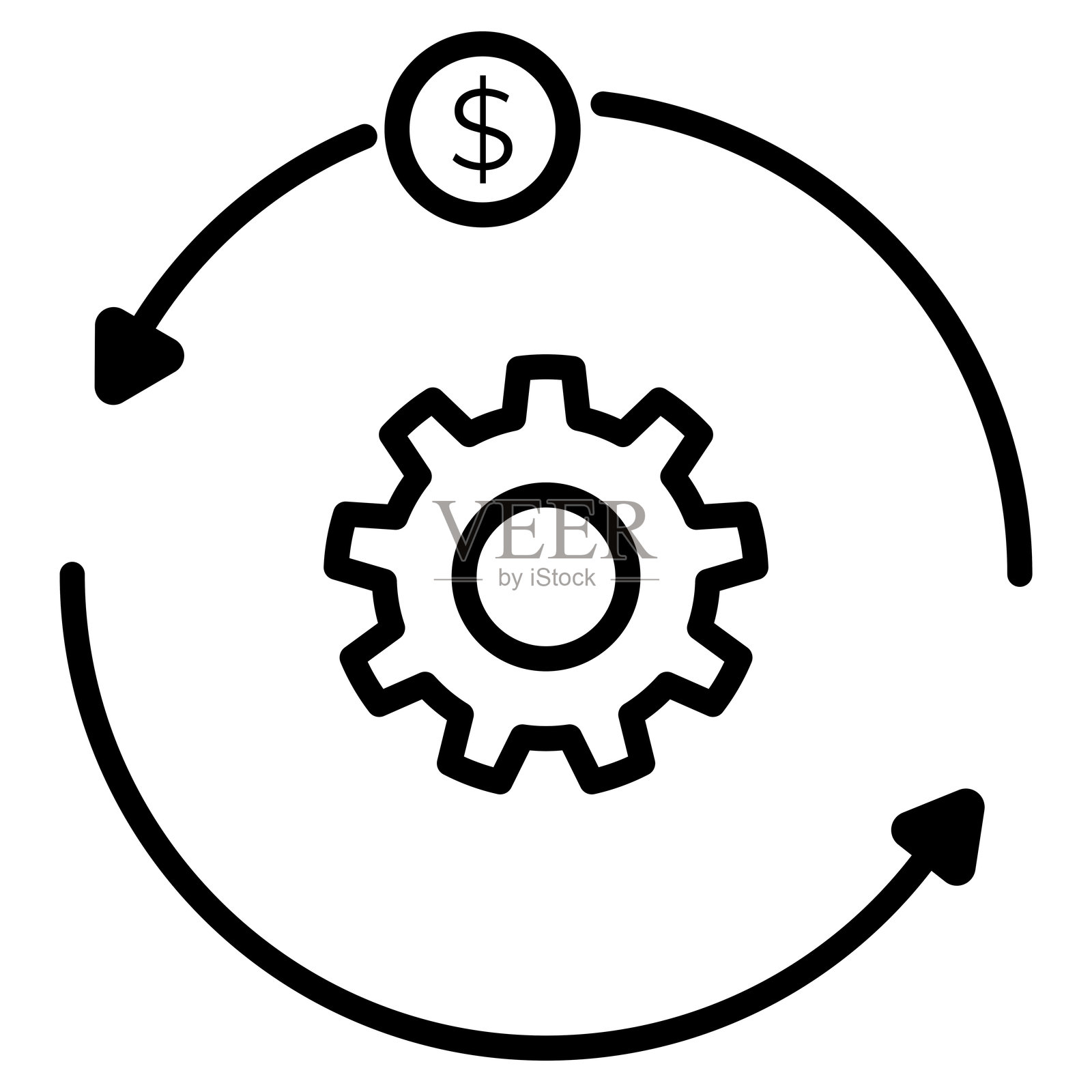带齿轮和美元符号的财务流程图标,象征着商业增长与成功插画图片素材