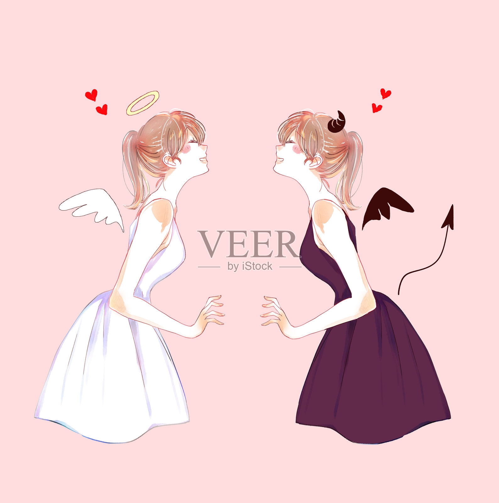 天使与恶魔面对面插画图片素材