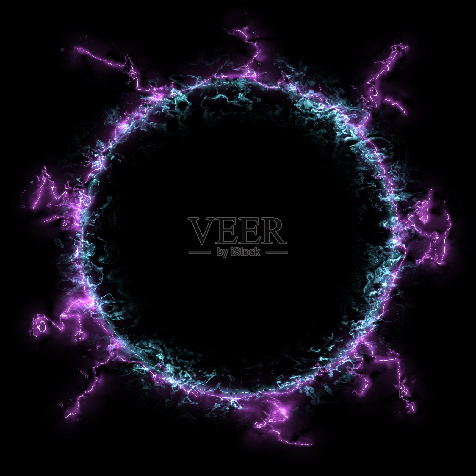 抽象闪电特效爆炸电能冲击波效果,电流,霓虹光。用于视觉特效、战斗场景、卡通风格。插画图片素材