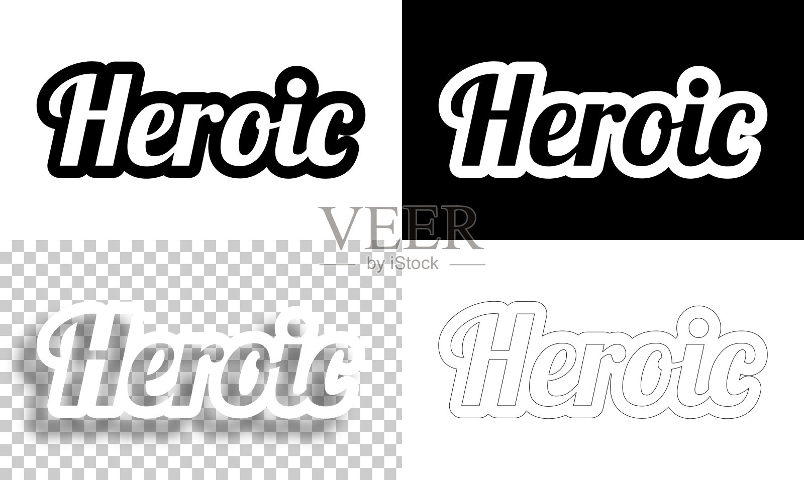 英雄主义 - 设计文案。留白,黑白背景 - 线性文字插画图片素材