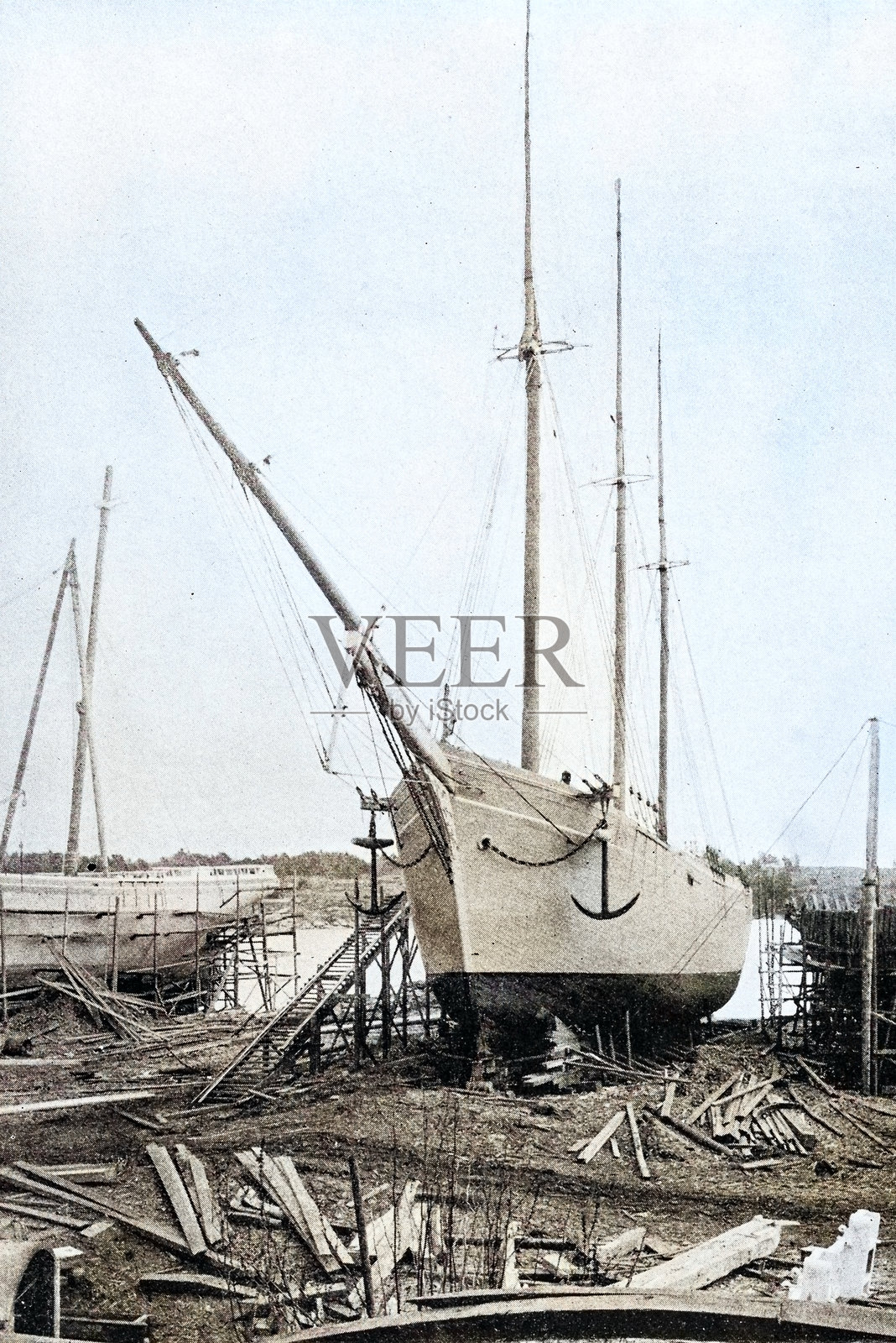 老照片:造船厂,缅因州巴斯插画图片素材