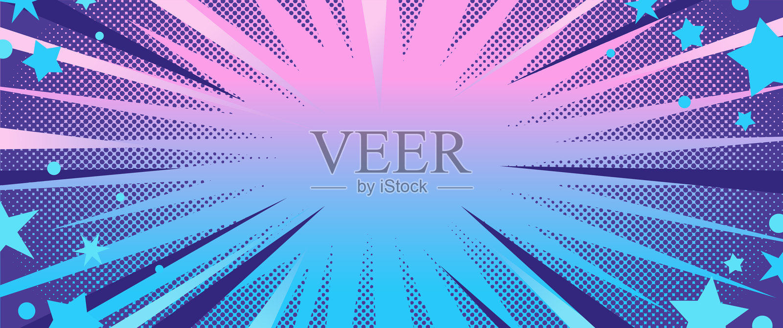 漫画波普艺术背景。带有动漫设计效果的星爆放射状卡通爆炸。圆点图案风格。彩色半调渐变背景。矢量插画插画图片素材