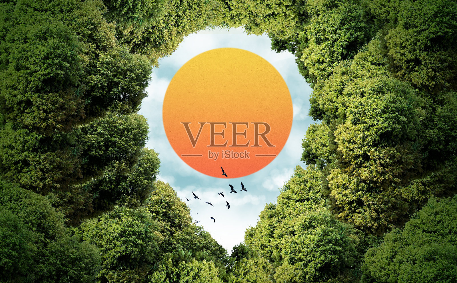 世界旅游日。绿色的定位图钉标志。绿色的森林形状位于图钉上,象征着适合旅游或参观的绿色地点。照片摄影图片