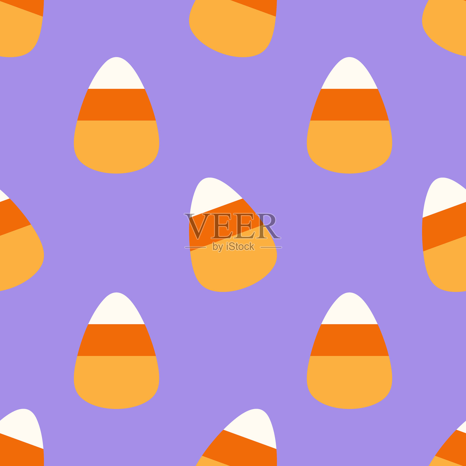 紫色背景上可爱的万圣节糖玉米无缝图案插画图片素材