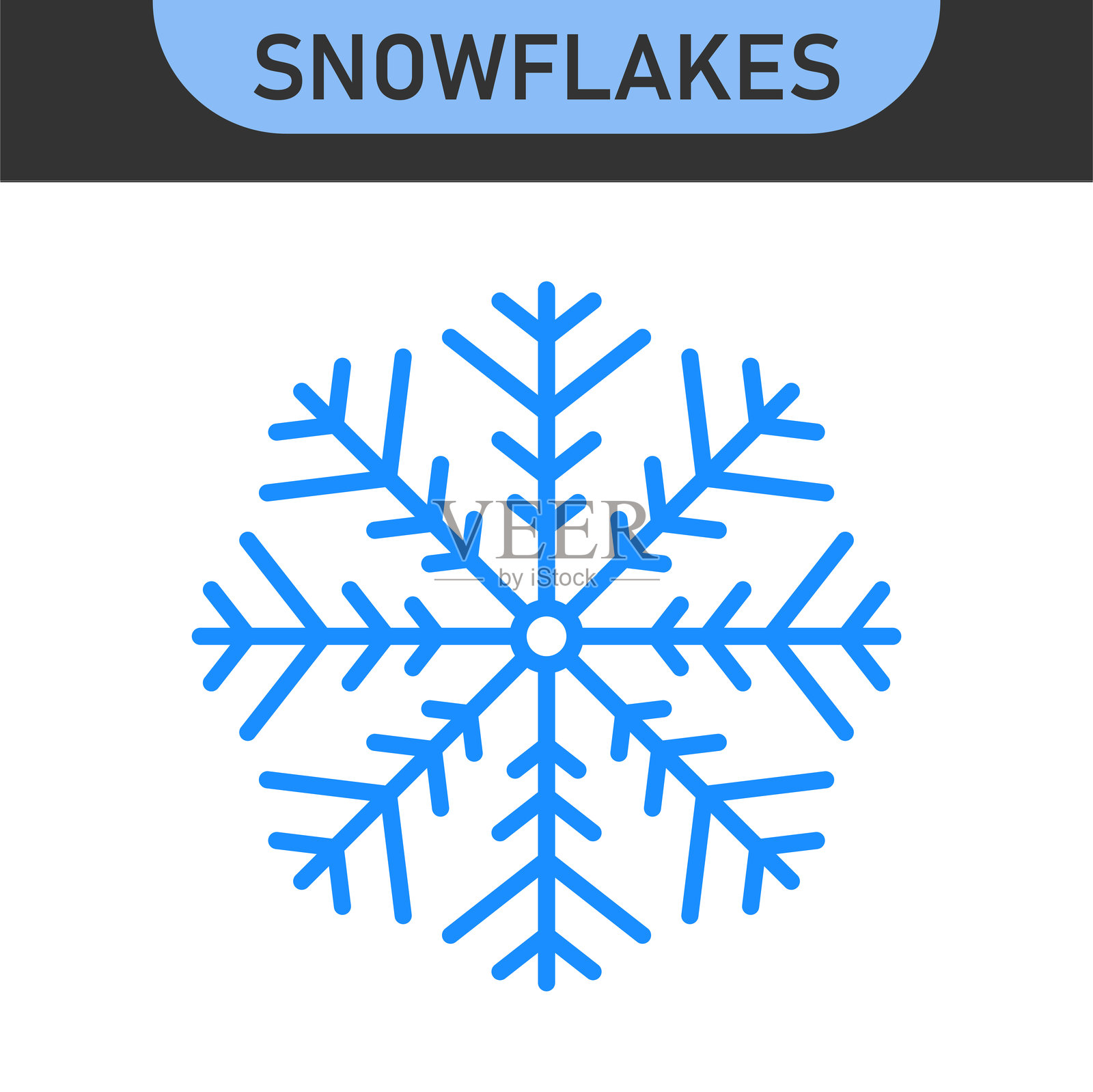 一套蓝色的雪花图标插画图片素材