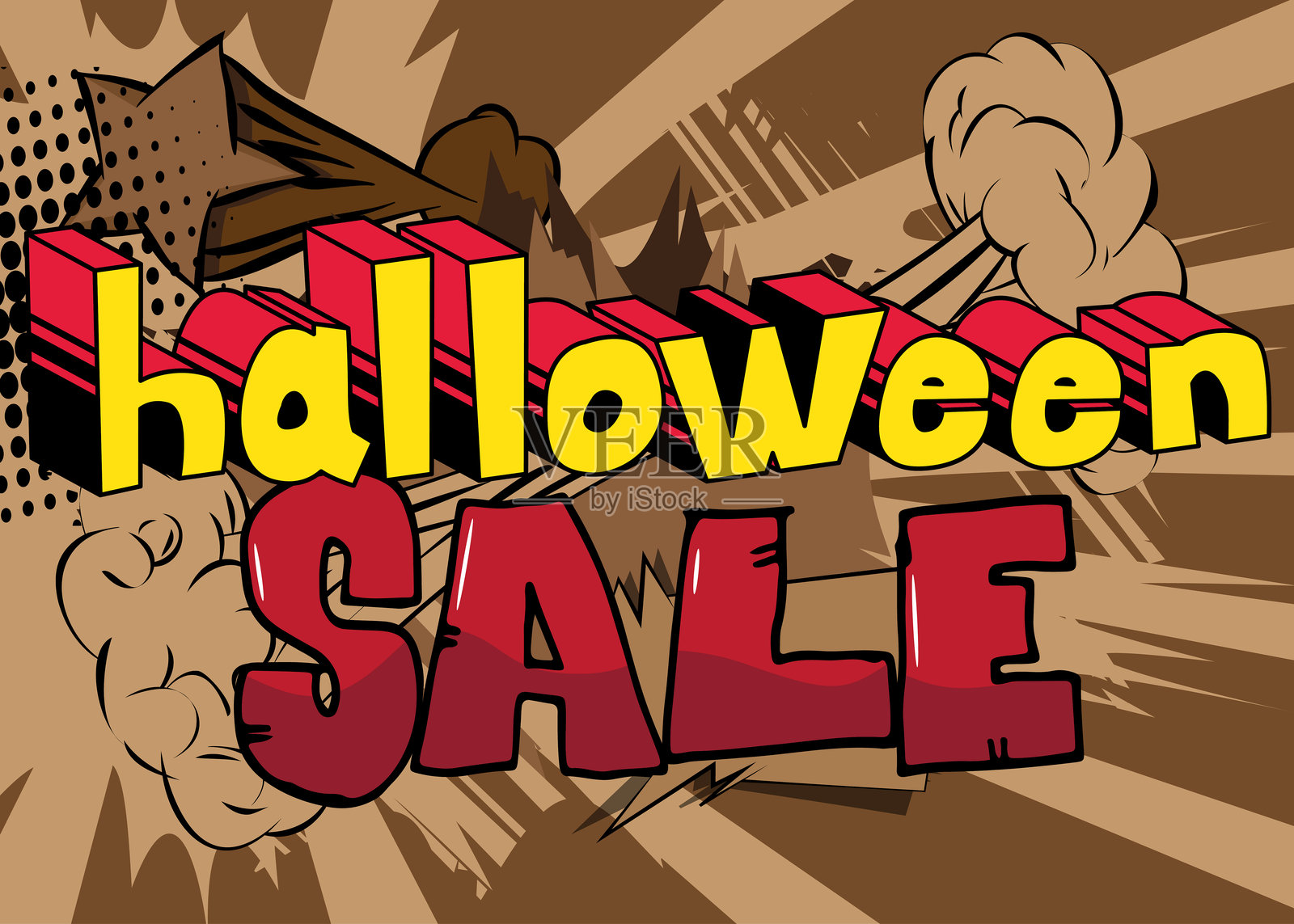 现代创意波普艺术风格的万圣节促销文字,色彩鲜艳,漫画书风格,卡通设计。插画图片素材