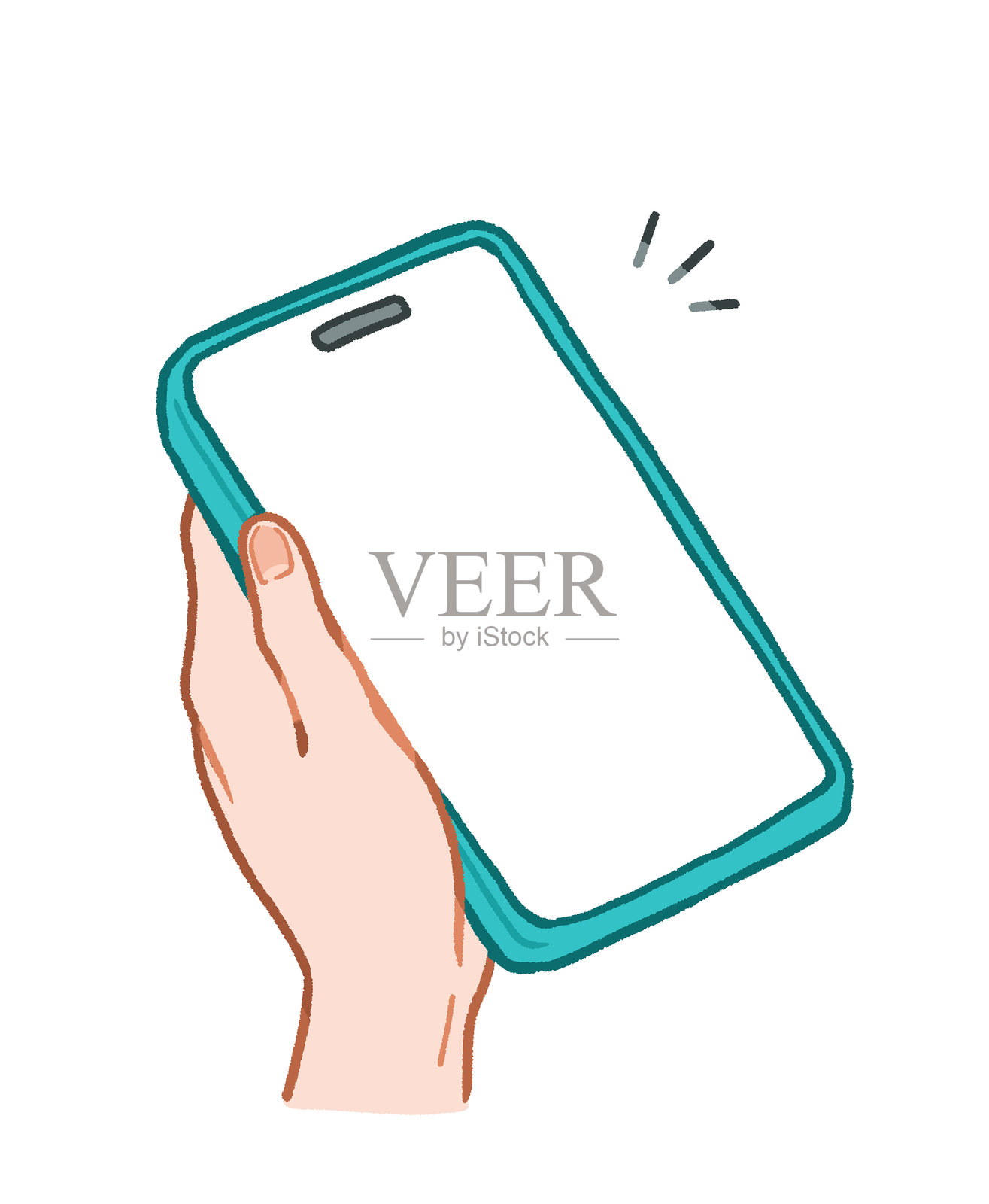 一只手拿着手机,另一只手拿着智能手机。插画图片素材