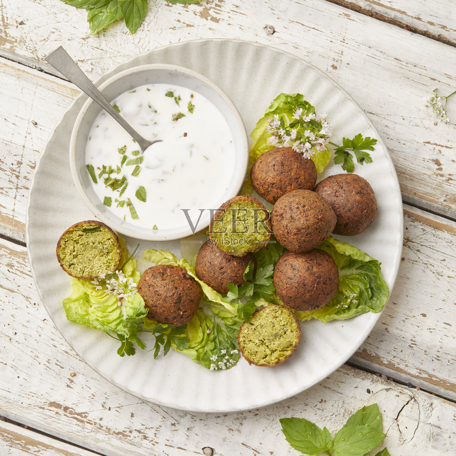 falafel with mint dip照片摄影图片