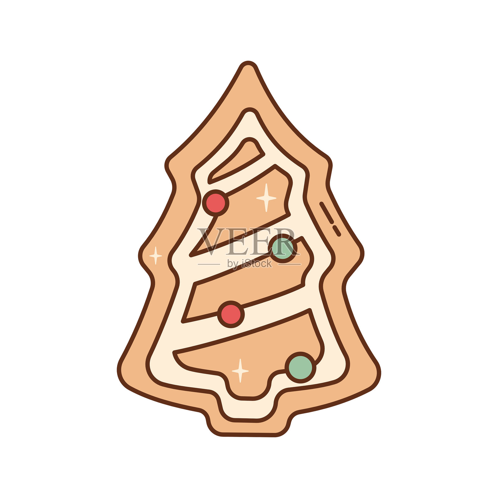 姜饼圣诞树饼干,装饰有糖霜和彩色糖珠。节日甜点。插画图片素材