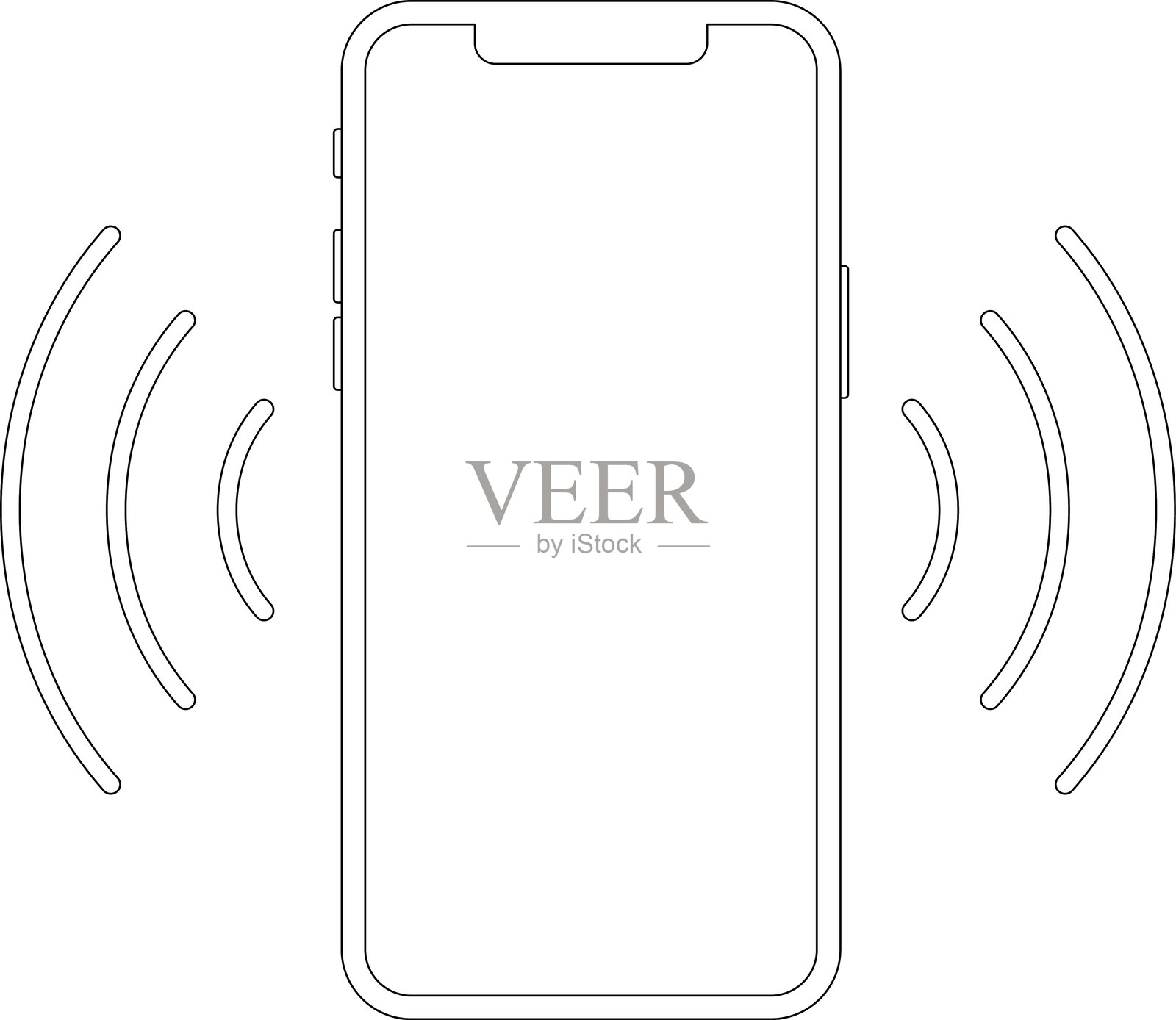 手机振动图标,铃声符号。手机响铃并振动。现代智能手机的轮廓线条图。智能手机声音配置文件,应用程序和用户界面的振动模式图标集。矢量图。插画图片素材
