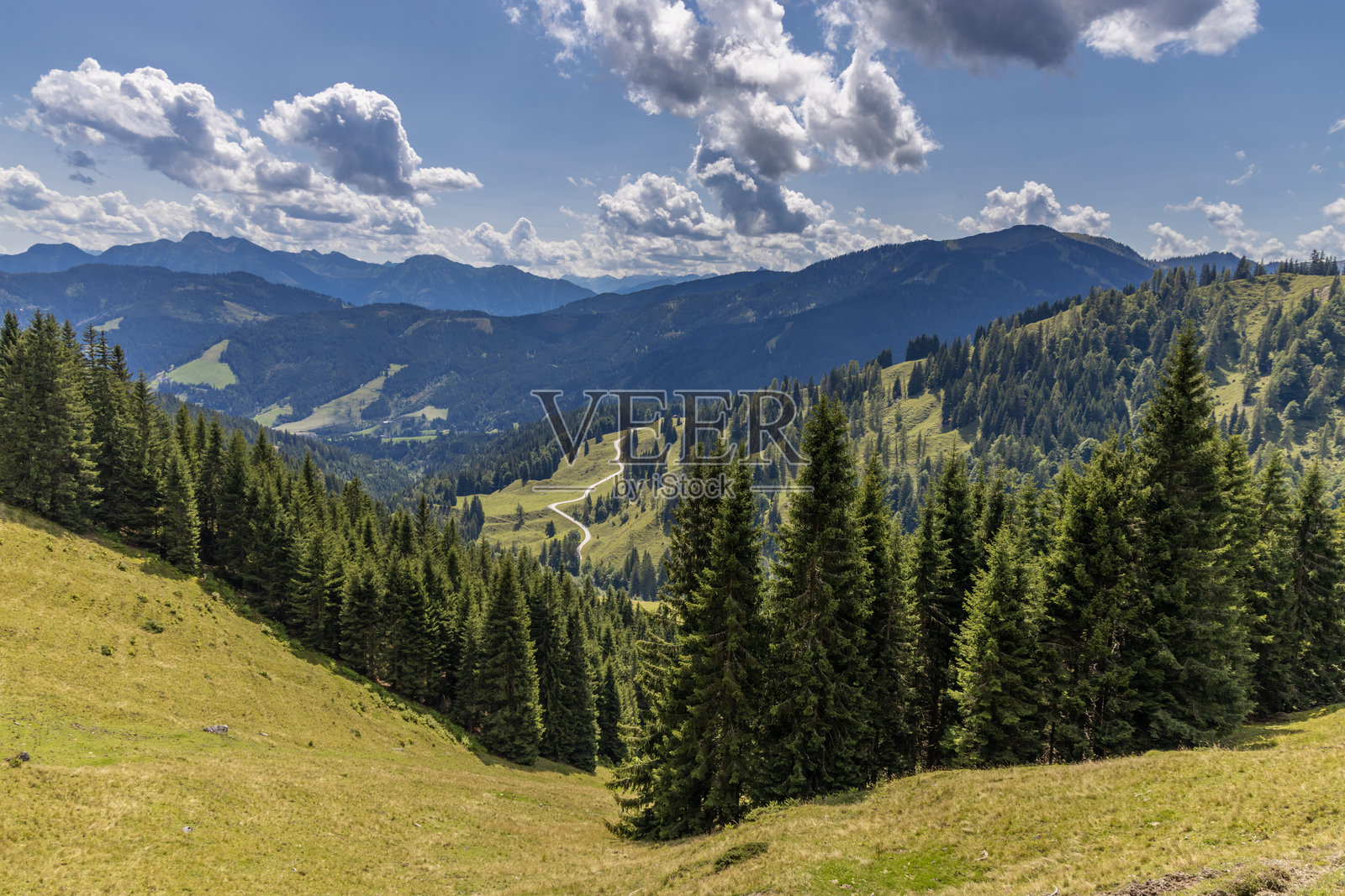奥地利霍赫科尼格山脉。阳光明媚的日子里的阿尔卑斯山。照片摄影图片