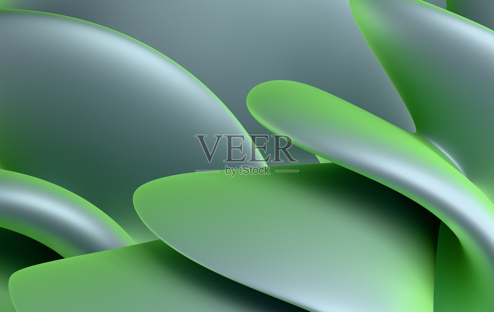 现代数字艺术作品,以光泽感的绿色和深灰色形状为特色照片摄影图片