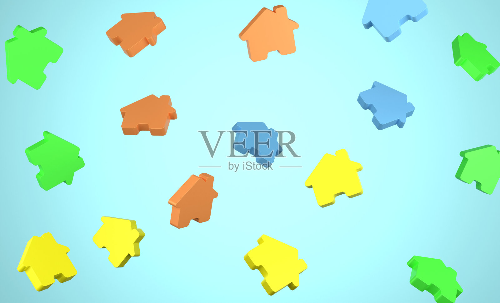 蓝色背景上的房屋图标照片摄影图片