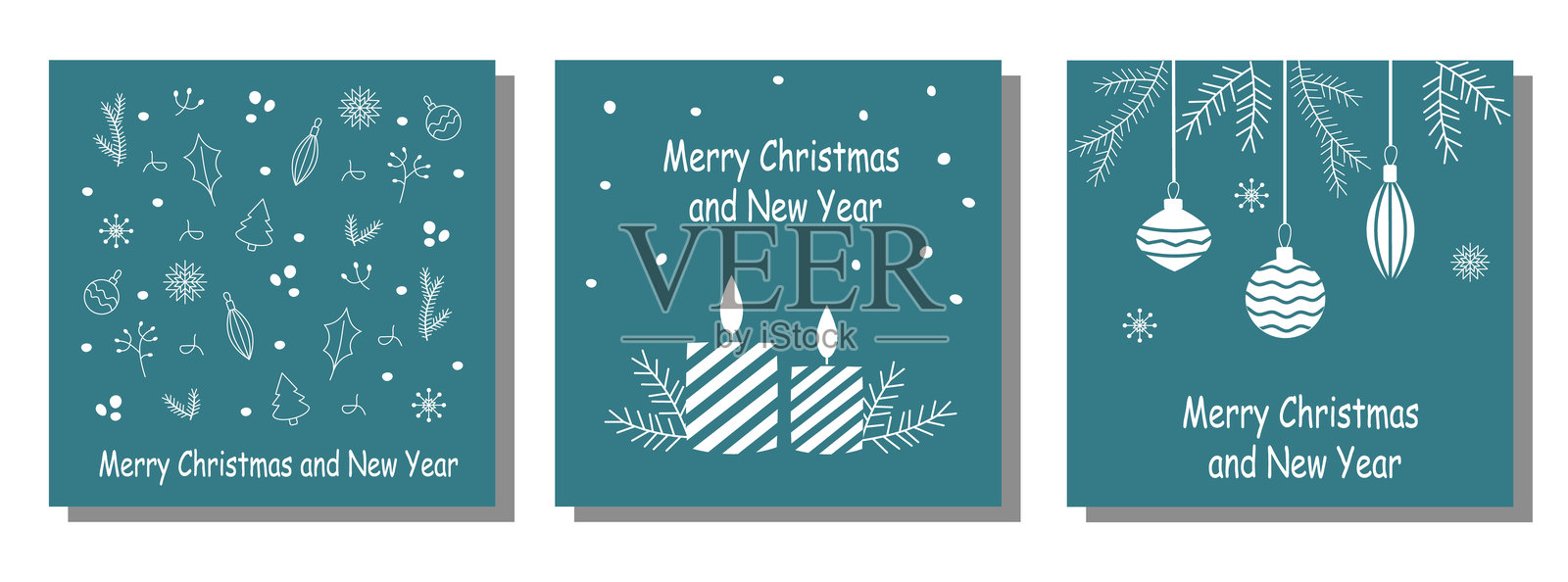 几何线条艺术圣诞新年节日贺卡套装插画图片素材