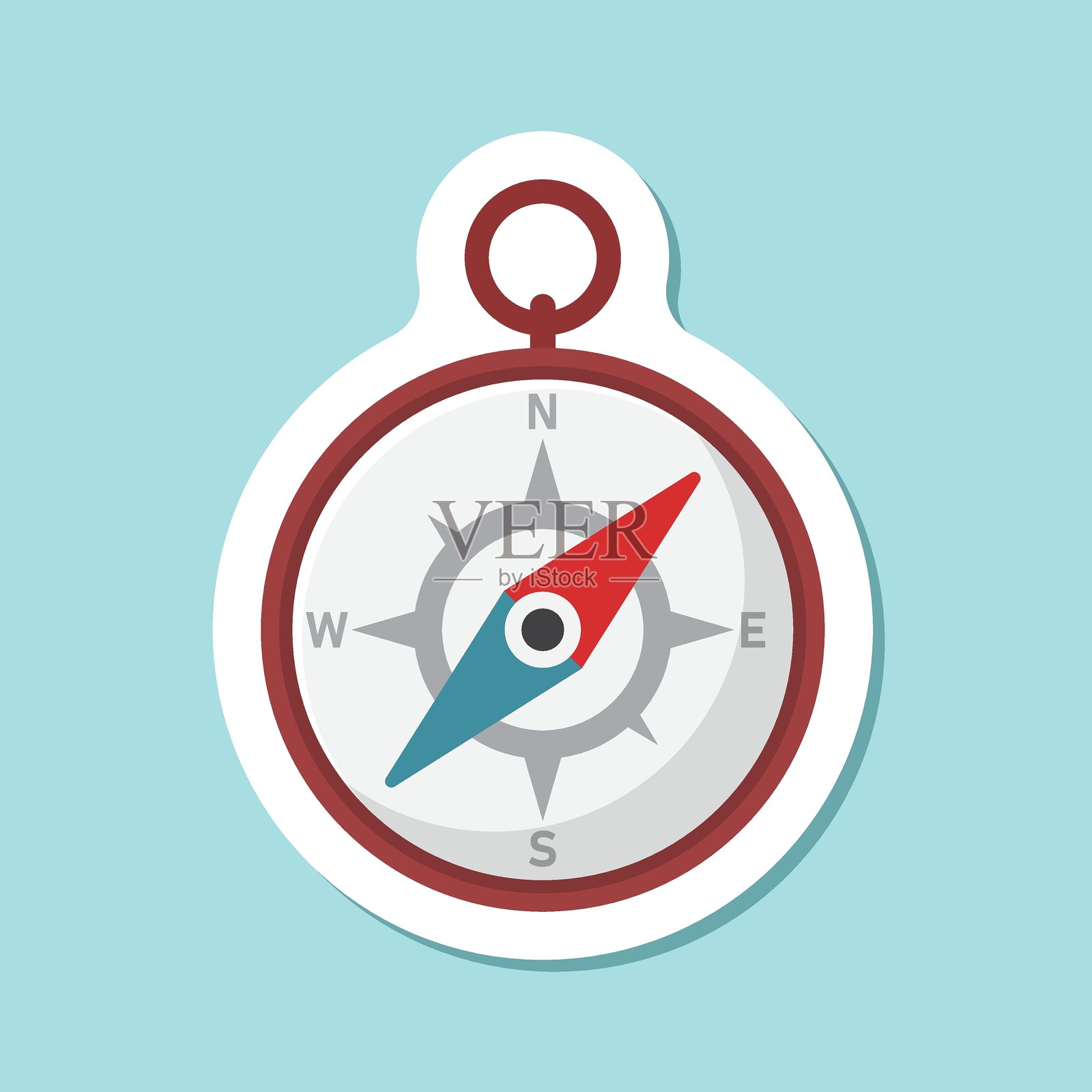 扁平风格的指南针贴纸图标。孤立背景上的导航设备矢量图。地理位置标志商业概念。插画图片素材