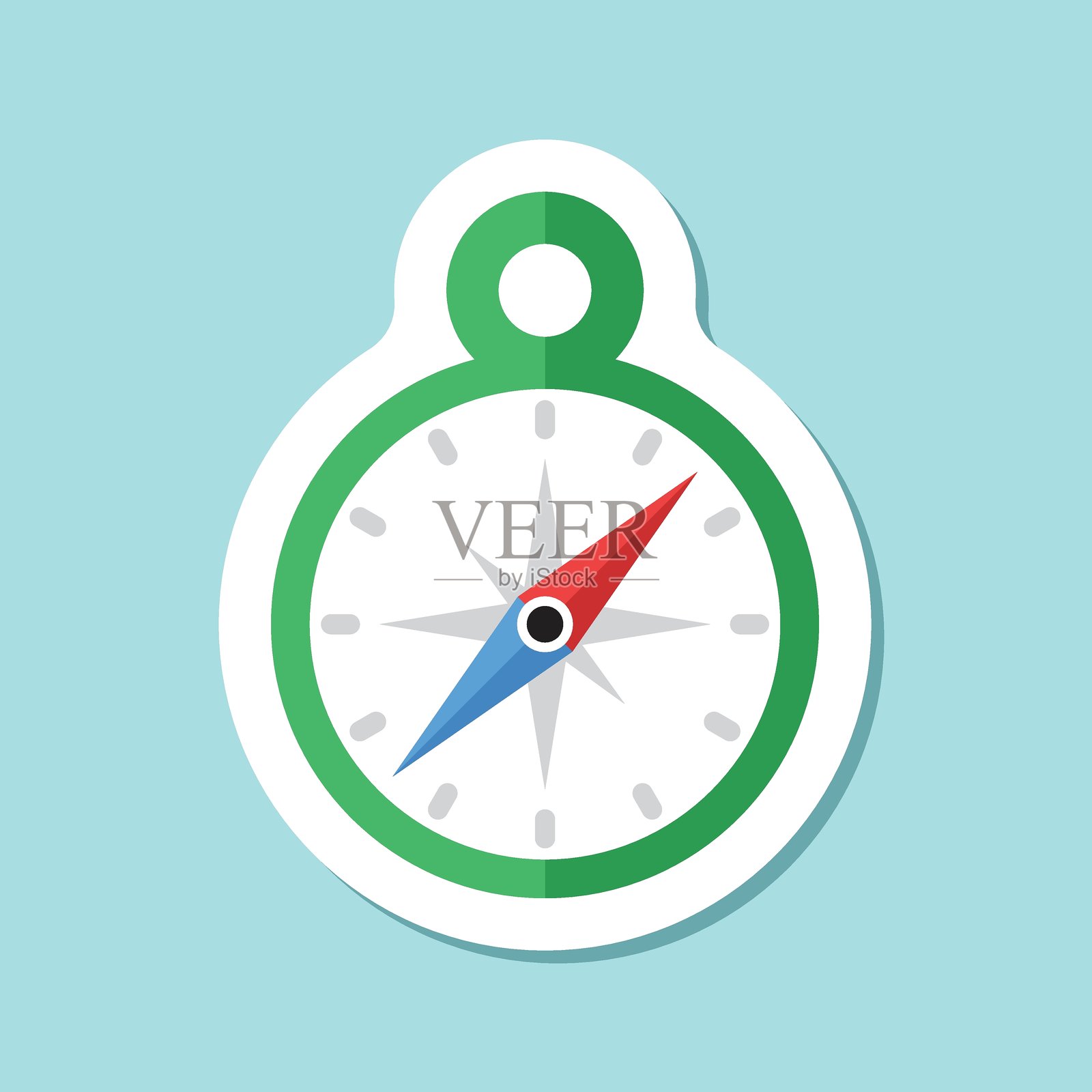 扁平风格的指南针贴纸图标。导航设备矢量图,背景分离。地理位置标志商业概念。插画图片素材