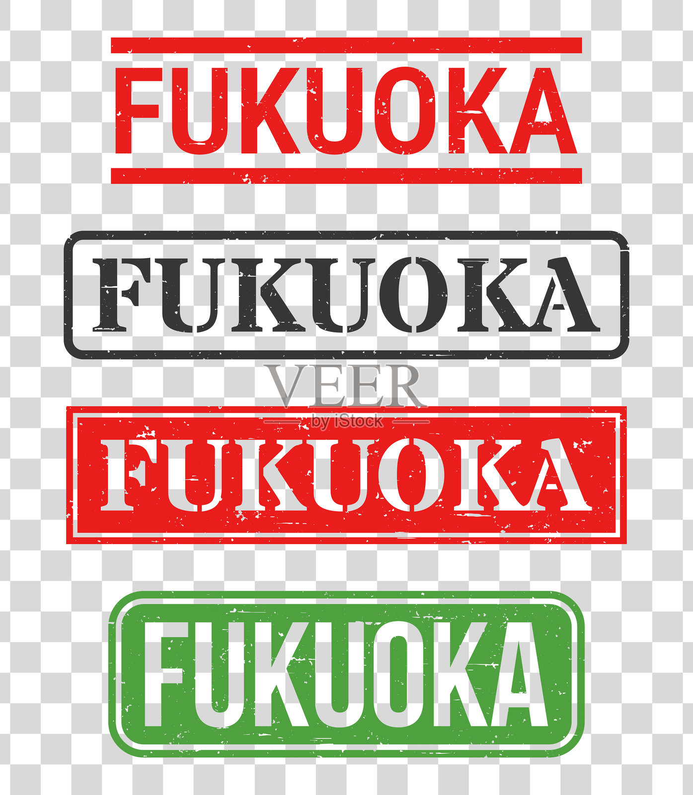 福冈 - 盖章套装,背景空白插画图片素材