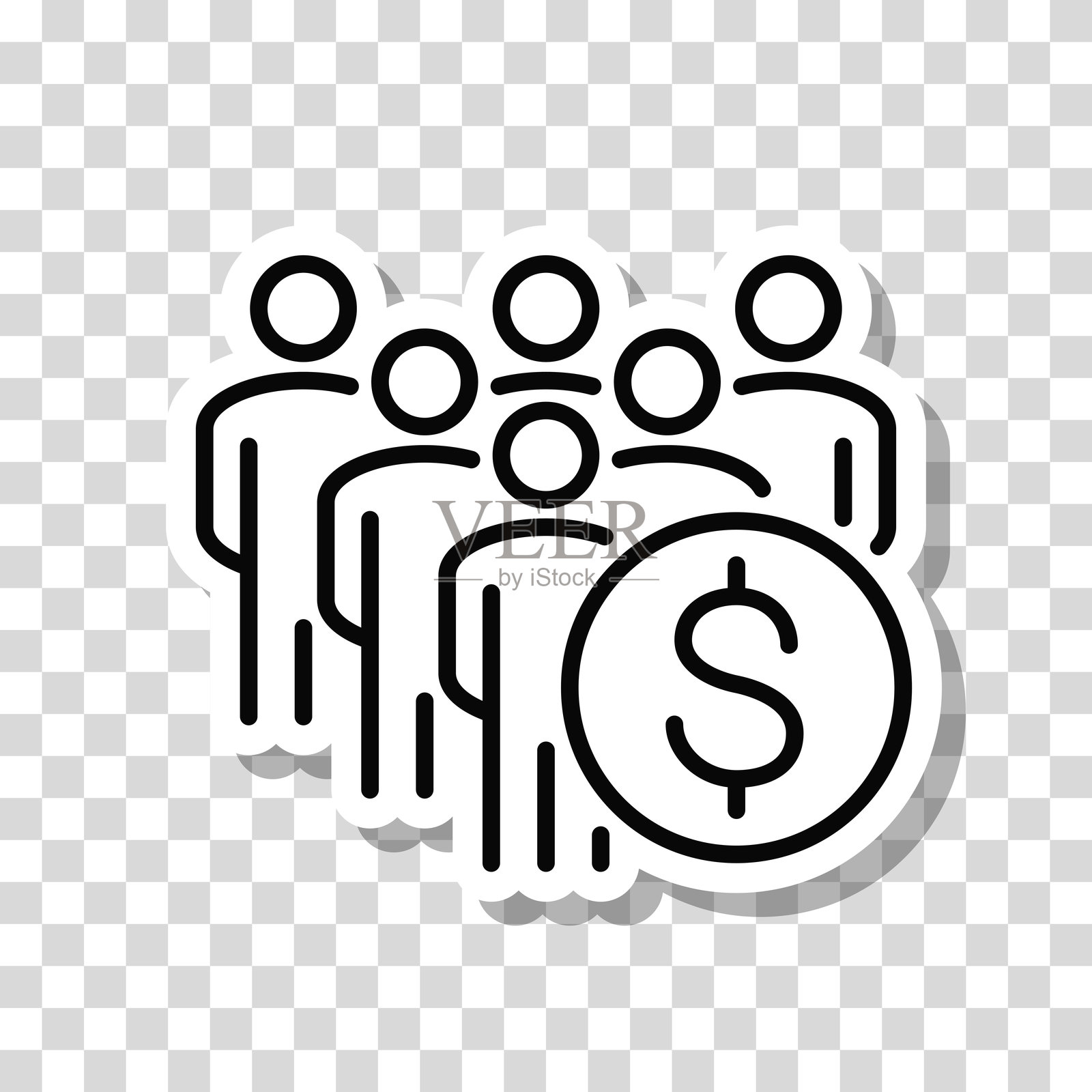 带美元标志的群。空白背景上的图标贴纸插画图片素材