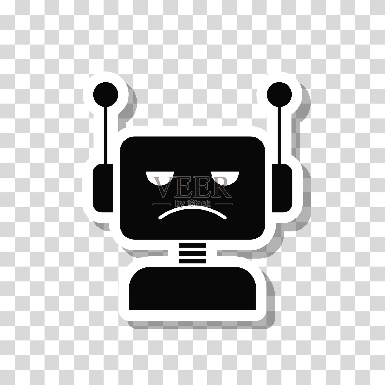 悲伤的机器人头像,空白背景上的图标贴纸插画图片素材