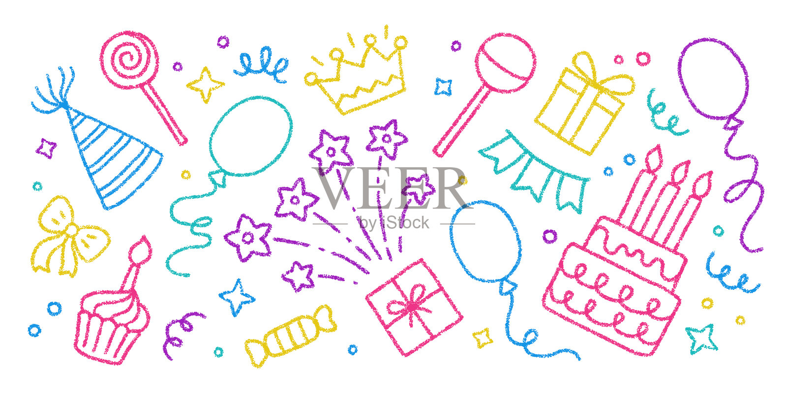 蜡笔素描生日图标插画图片素材