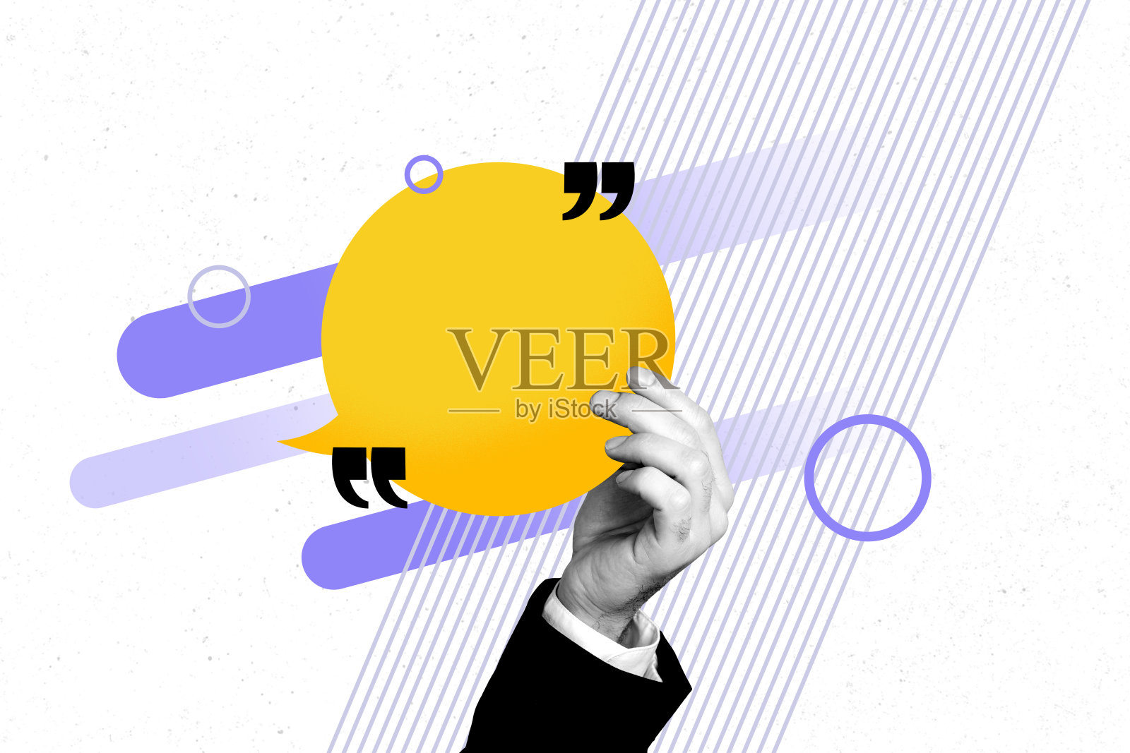 杂志海报 3D 横幅拼贴 人手持有气泡 沟通 话匣子 图标 对话 短语 言语概念照片摄影图片