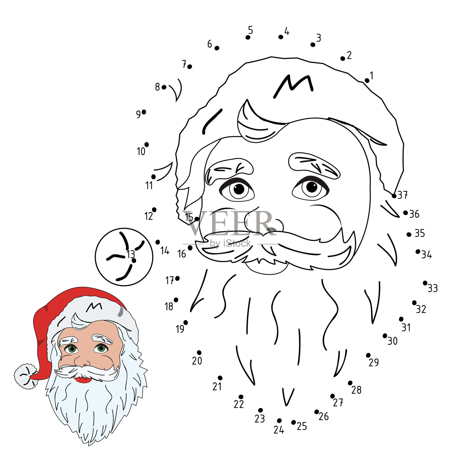 圣诞老人连点成画游戏,适合儿童插画图片素材