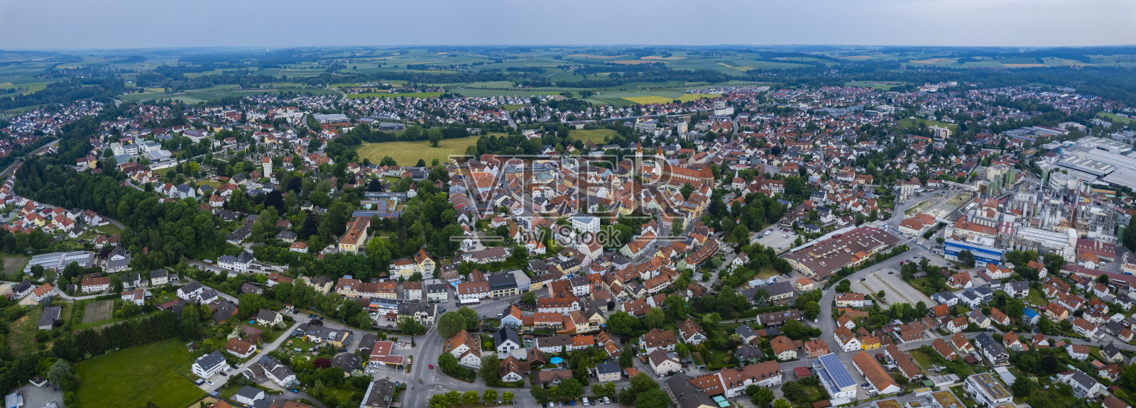 巴伐利亚州穆斯堡市的鸟瞰全景照片摄影图片