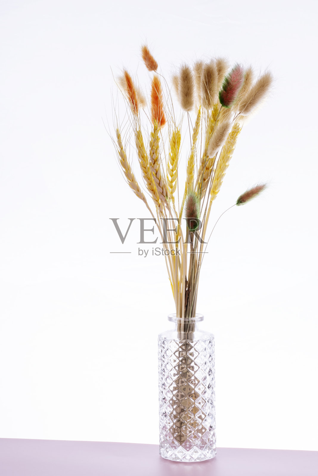 插有精美干花的ので花瓶,适合室内装饰照片摄影图片