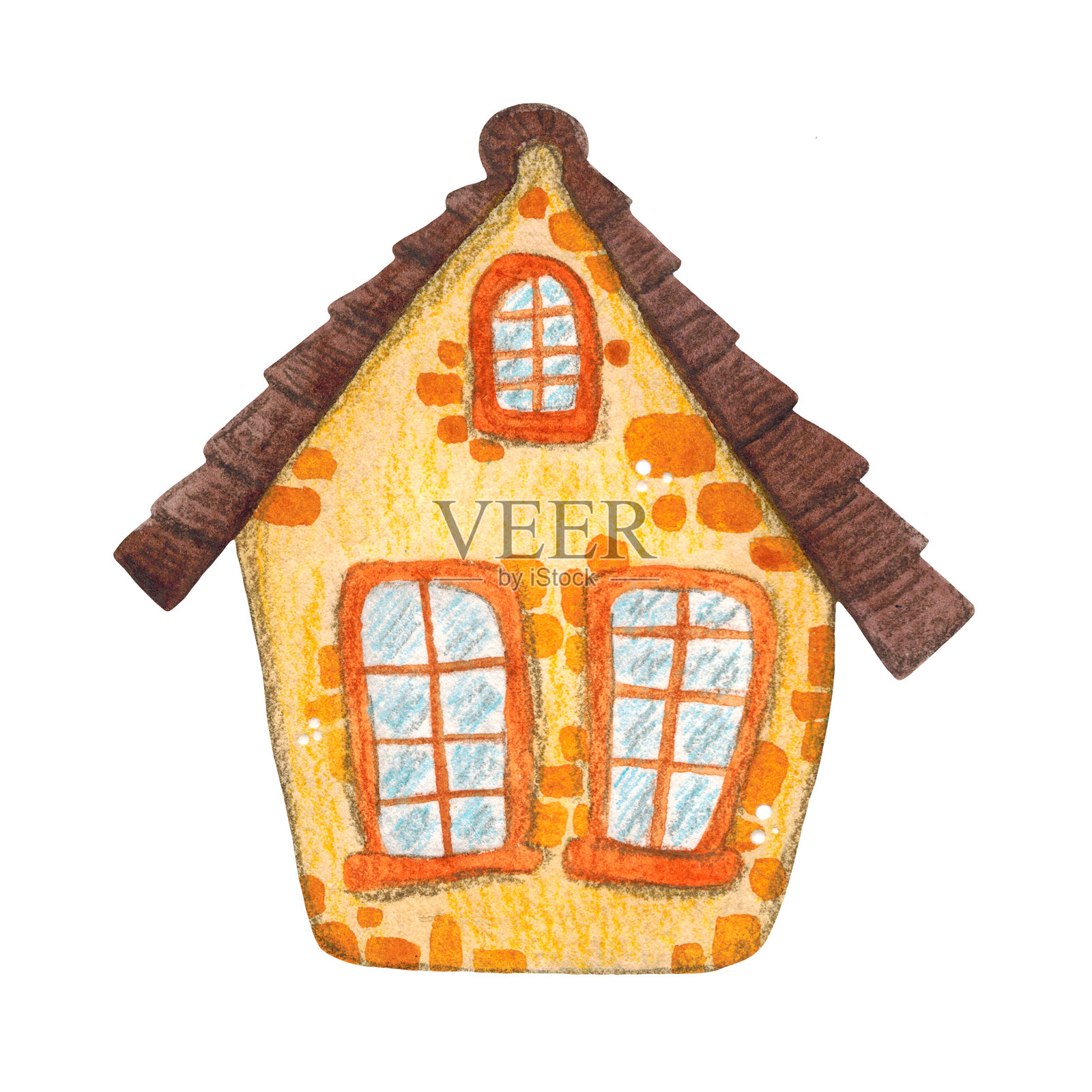 黄色的单层砖砌卡通房屋插画图片素材